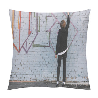 Personality  Back View Of Man Painting Colorful Graffiti On Wall Pillow Covers