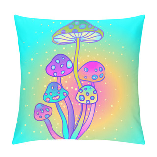 Personality  Magic Mushrooms. Psychedelic Hallucination. Vibrant Vector Illustration. 60s Hippie Colorful Art In Pink Pastel Goth Colors Isolated On White. Pillow Covers