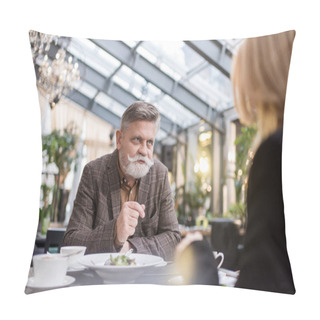 Personality  Partial View Of Senior Man And Woman Having Dinner Together In Restaurant Pillow Covers