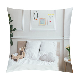 Personality  Interior Of Empty Children Room With Bed, Teddy Bear And Paintings Pillow Covers