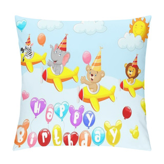 Personality  Birthday Background With Animal Cartoon On Plane Pillow Covers