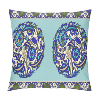 Personality  Seamless Uzbek, Persian, Turk, Middle Asian And Arabian Islamic Vector Decorative Pattern Border, Damask Ornate Boho Style Vintage Ornaments In Deep Blue, Turquoise  And Green Colors On Turquoise Back Pillow Covers