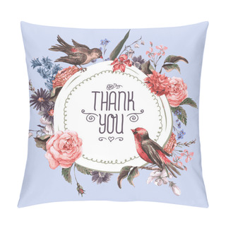Personality  Vintage Greeting Card With Flowers And Birds. Pillow Covers