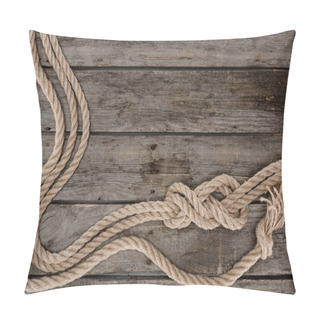 Personality  Flat Lay With Marine Ropes With Knots On Grunge Wooden Tabletop Pillow Covers
