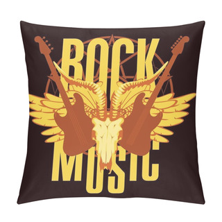 Personality  Emblem With Electric Guitar, Wings And Goat Skull Pillow Covers