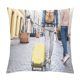 Personality  Cropped View Of Couple Holding Hands And Traveling Together Pillow Covers