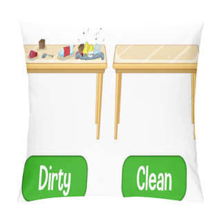 Personality  Opposite Adjectives Words With Dirty And Clean Illustration Pillow Covers