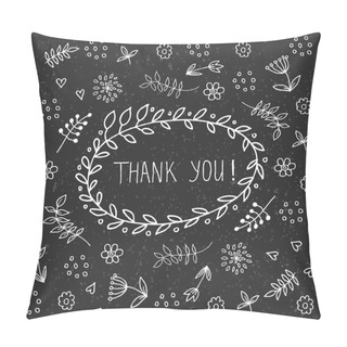 Personality  Hand Drawn Thank You Vintage Floral Elements Badge On Floral Background Pillow Covers