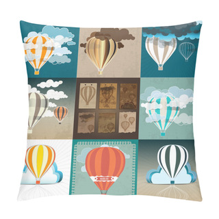 Personality  Set Of Retro Hot Air Balloon Sky Background Pillow Covers