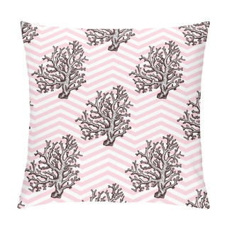 Personality  Seamless Pattern With Coral And Geometrical Background. Hand Dra Pillow Covers