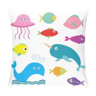 Personality  Fishes, Jellyfish, Narwhal, Whale Set Pillow Covers