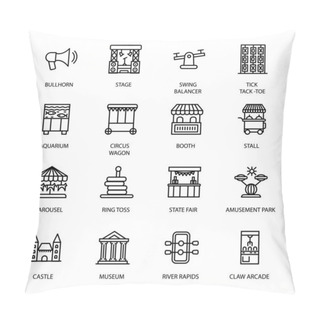 Personality  Tags Entertainment Industry And Amusement Park Outline Icons - Stroke - Vector Pillow Covers