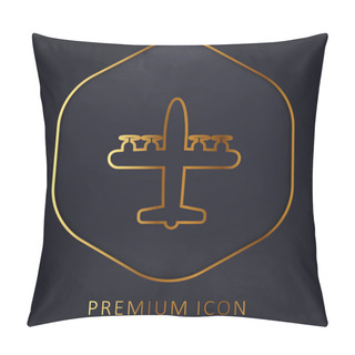 Personality  Airplane With Four Propellers Golden Line Premium Logo Or Icon Pillow Covers