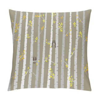 Personality  Vector Birch Or Aspen Trees With Autumn Leaves And Love Birds Pillow Covers