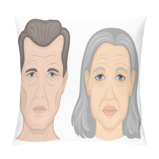 Personality  Illustration Of Faces Of Elderly Man And Woman On White Background  Pillow Covers