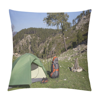 Personality  Camping In The Mountains On A Sunny Day. Pillow Covers