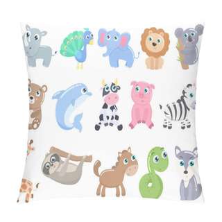 Personality  Cute Cartoon Animals Set. Flat Design Pillow Covers