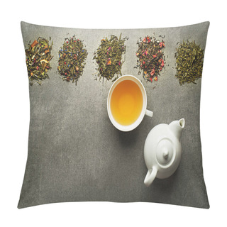 Personality  Cup Of Tea With Dry Tea Collection Of Different Types Pillow Covers