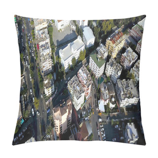 Personality  Top View Of Roofs And Streets Of City In Summer. Clip. Beautiful Southern City With Orange Roofs, High-rise Buildings And Green Vegetation. Resort Town For Summer Holidays Pillow Covers