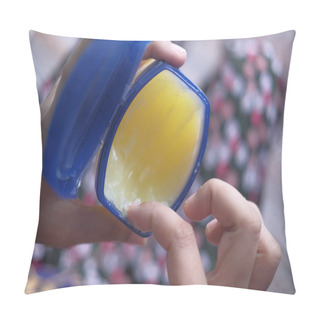 Personality  Top View Of Young Women Use Vaseline For Caring Health  Pillow Covers