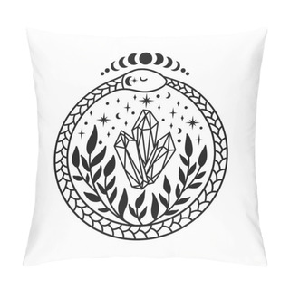 Personality  Ouroboros With Crystals And Flowers. Snake Eating Its Own Tail. Pillow Covers