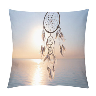 Personality  Beautiful Handmade Dream Catcher Near River At Sunset. Space For Text Pillow Covers