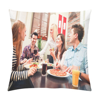 Personality  Four Friends Having Lunch At A Restaurant Pillow Covers