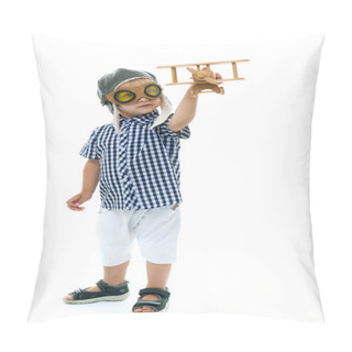 Personality  Little Boy Playing With Wooden Plane Pillow Covers
