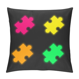 Personality  Black Rotated Puzzle Piece Four Color Glowing Neon Vector Icon Pillow Covers