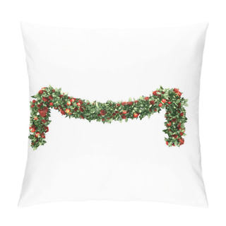 Personality  Christmas Garlands Decorated With Red Velvet Bows, Isolated On White. Pillow Covers