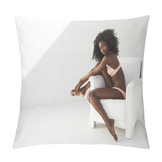 Personality  Young African Woman In Bikini And Shades, Sitting In Armchair Pillow Covers