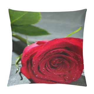 Personality  Red Rose Macro Over Dark Black Wood Pillow Covers