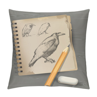 Personality  Drawing Of Raven, Pencil, Eraser. Pillow Covers