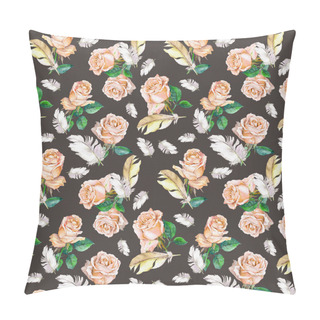 Personality  Rose Flowers And Feathers. Repeating Floral Pattern. Watercolor Pillow Covers