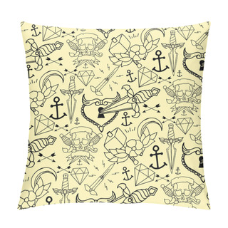 Personality  Tattoo Seamless Pattern With Different Hand Drawn Elements Pillow Covers