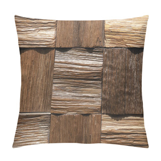 Personality  Dark Brown Wooden Square Tiles. Panel Of Square Wooden Blocks. Pillow Covers