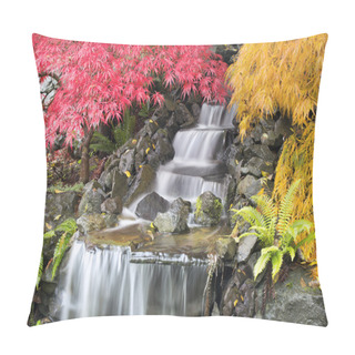 Personality  Backyard Waterfall With Japanese Maple Trees Pillow Covers