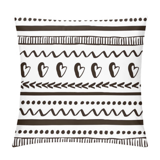 Personality  Seamless Ink Tribal Pattern. Monochrome Hand Drawn Texture. Black And White Ethnic Background. Vector Illustration Pillow Covers