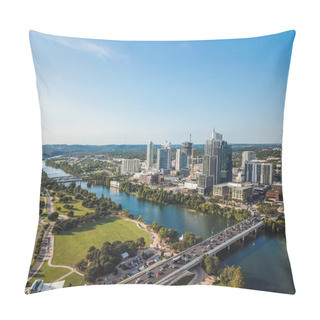 Personality  Aerial Of Auston Texas From The Congress Avenue Bridge Next To The Statesmans Bat Observation Center... Pillow Covers