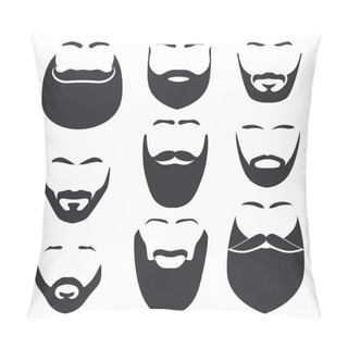 Personality  Isolated Face With Mustache And Beard Vector Logo Set. Men Barber Shop Emblem. Pillow Covers
