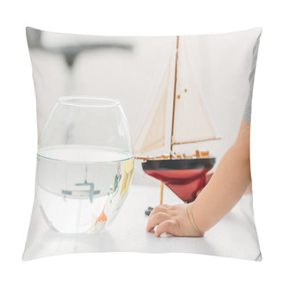 Personality  Partial View Of Boy Standing Near Fish Bowl And Wooden Ship Model Pillow Covers