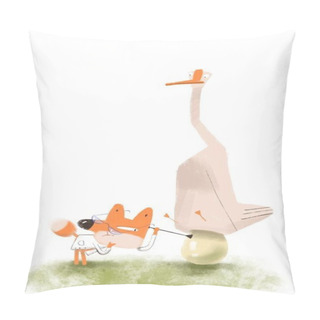 Personality  Cartoon Illustration Of Fox And Goose. Hand Painted Illustration For Your Postcard Pillow Covers