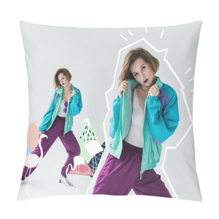 Personality  Young Girl In Vintage Windcheater Suit Pillow Covers