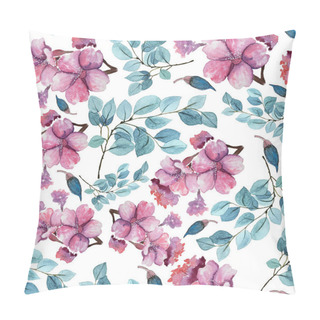 Personality  Seamless Floral Background With Sacura Flowers And Menthol Leaves. Hand Painted Watercolor Painting. Pillow Covers