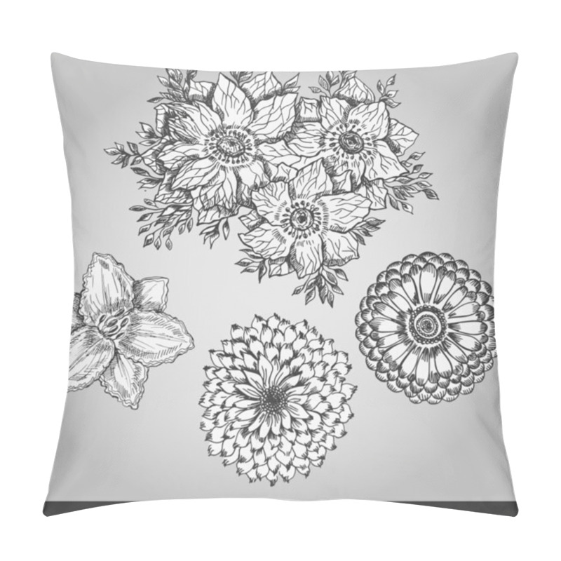 Personality  Handmade Flowers Panache. Vector Illustration In Retro Style Pillow Covers