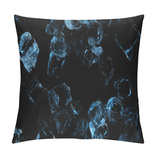 Personality  Top View Of Frozen Clear Ice Cubes With Blue Lighting Isolated On Black Pillow Covers