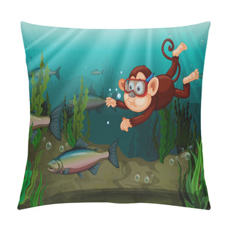 Personality  A Monkey Catching Fish In The River Illustration Pillow Covers