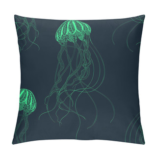 Personality  Zentangle Stylized Jellyfish Seamless Pattern Pillow Covers