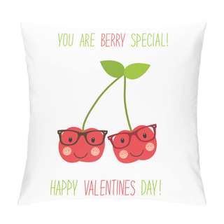Personality  Valentines Day Card With Cartoon Cherry Pillow Covers