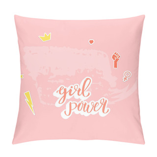 Personality  Girl Power Composition With Brush Line And Stickers Card. Background With Simple Items. Template For Graphic Design. Vector Illustration. Pillow Covers